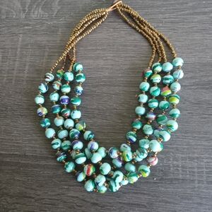 Blue and Brown Layered Necklace with Multi-Strand Design